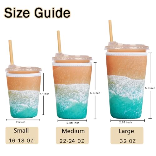 Image of Reusable Insulated Sleeve for Iced Coffee Cup, 3-Pack Coffee Neoprene Drink Sleeve for Cold & Hot Drinks, Beverage Holder for Iced Coffee (Beach Waves)
