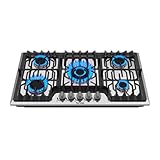 TOPWISH 36 Inch Gas Cooktop, 5 Burners Gas Stove Top, NG/LPG Convertible 304 Stainless Steel Built-in Propane Stovetop, Natural Hob with Thermocouple Flame Out Protection for Rvs Kitchen Apartments
