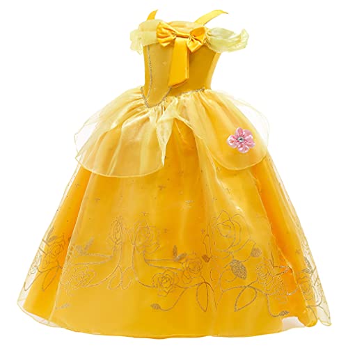 New front Vestito da Principessa Belle Vestito Belle Bambina con Accessori Vestito Elegante Bambina per Festa di Lusso Halloween Compleanno Carnevale et Natale