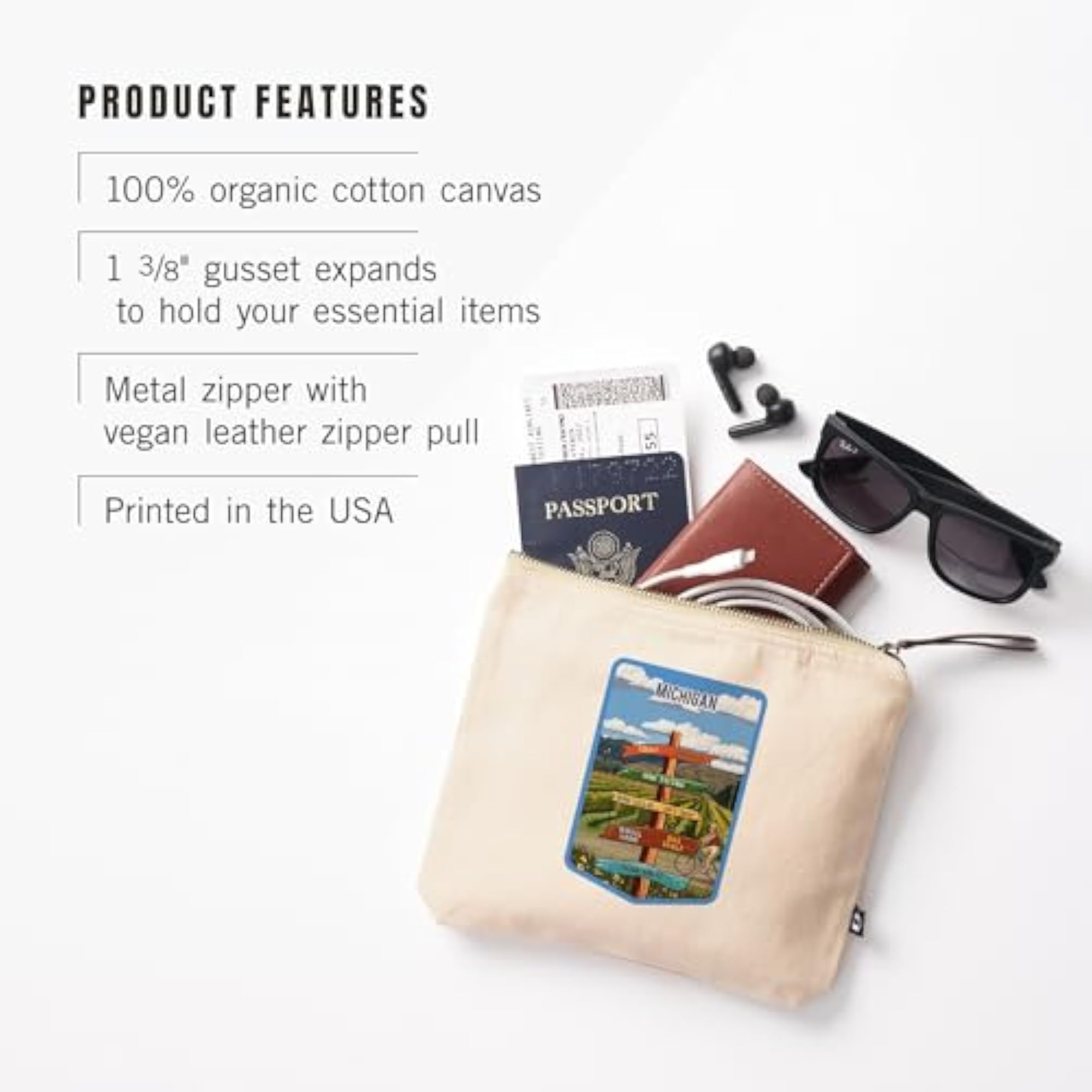Michigan Vineyard Cotton Zipper Pouch