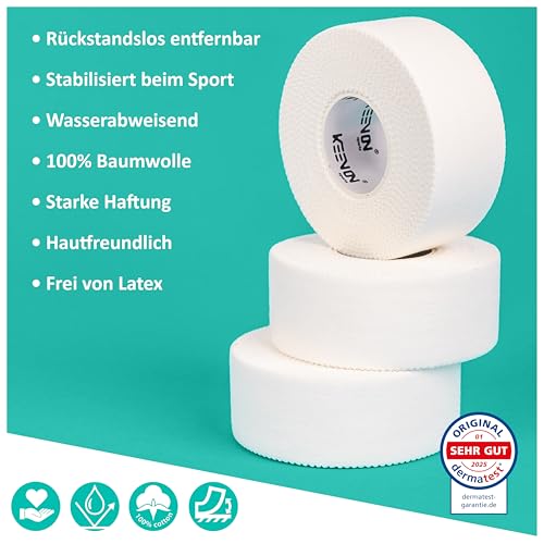 keenon sports® Fingertape – Dermatest: “SEHR GUT“ – Boulder Tape Klettertape – Handtape Volleyball, Basketball, Handball – Sporttape (3 Rollen je 10m, 2,5cm breit, Weiss)