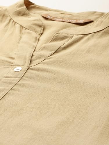 Image of feranoid Women's Plain Cotton Kurta with Mandarin Collar, 3 /4 Sleeves & Pocket