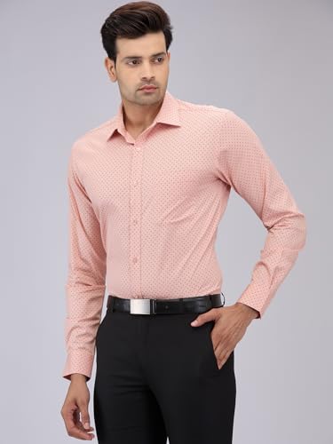 Image of Raymond Men Cotton Slim Fit Print Pattern Semi Cut Away Collar Formal Shirt