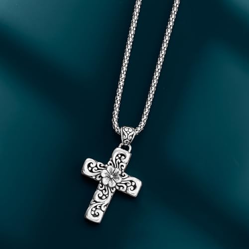 Ross-Simons Sterling Silver Bali-Style Floral Cross Pendant Necklace. 18 inches3