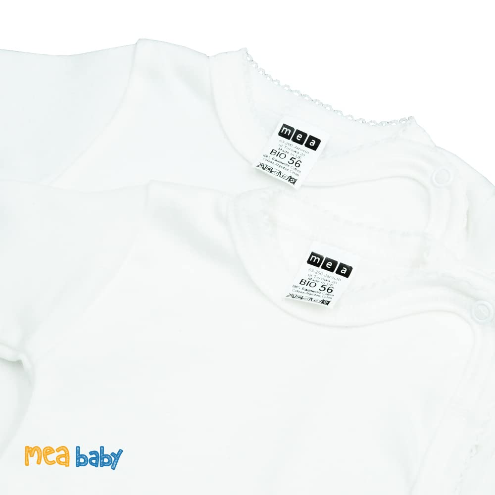 MEA BABY Unisex Baby Wickelshirt Wickeljacke Langarm, 100% Bio-Baumwolle im 3er Pack. Wickelshirt Weiss (Creme), Wickelshirt für Mädchen, Wickelshirt für Junge