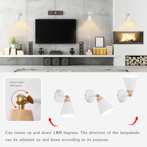 Image of Wall Sconce with Metal Shade, Plug Switch, Indoor Decor Wall Mount Swing Arm Lamp for Bedroom,Hallway,Living Room,Reading, White