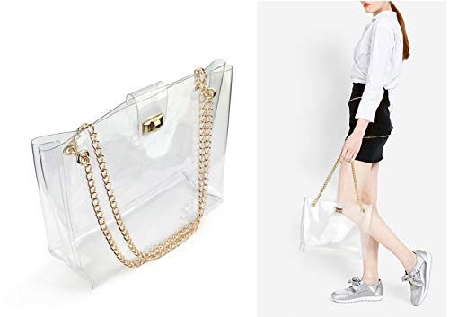 Image of Multifunction Clear Chain Tote with Turn Lock Womens Shoulder Handbag