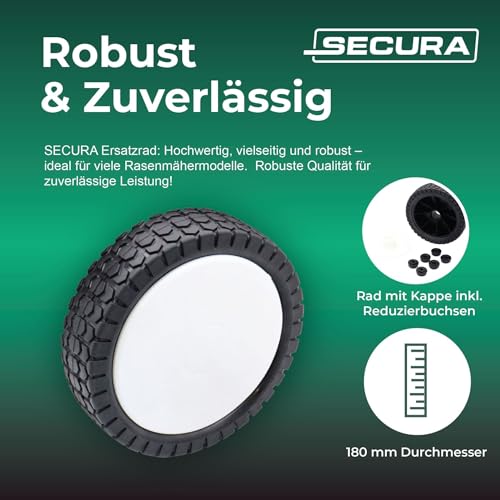 SECURA 2x Rasenmäherrad Rad Universal kompatibel mit Rasenmäher Mäher 180mm Durchmesser – Bild 3