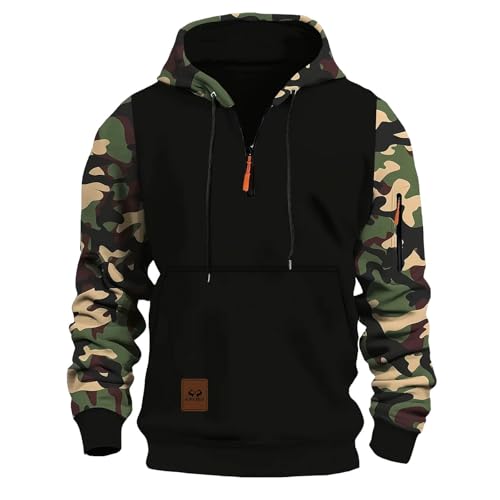 Sweat à capuche pour homme avec motif camouflage, coupe ajustée, sweat d'hiver chaud avec doublure en polaire pour l'automne et le temps froid, vêtement de...