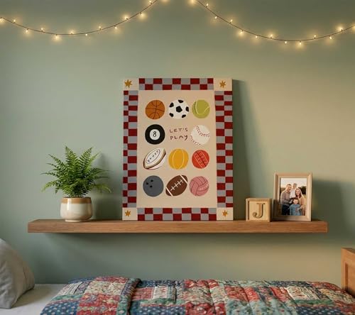 Image of Let's Play Sports Balls Canvas Wall Art, Funny Sports Nursery Painting Picture Wall Decor, Cute Boho Neutral Kids Playroom Poster Print Artwork, for Playroom, Nursery Home Decoration, 16x24in Framed