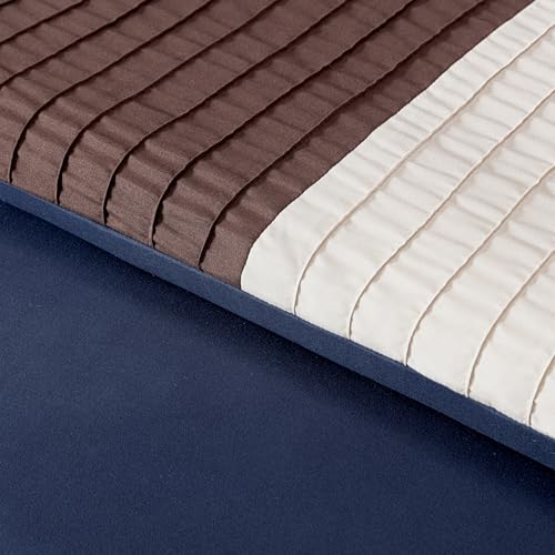 Chezmoi Collection Loft 8-Piece Oversized King Comforter Set, Midnight Blue/Brown/Coffee Cream Luxury Striped Bedding for All Season by Chezmoi Collection - Used condition - Image 8