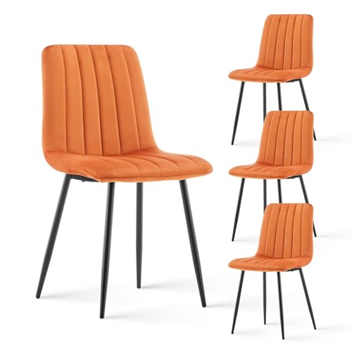 CLIPOP Esszimmerstühle 4er Set,Samt Gepolsterte Küchenstühle mit Stabilen Metallbeinen, Lounge Wohnzimmerstuhl für Zuhause, Büro und Hotel (4er Set, Samt Orange)