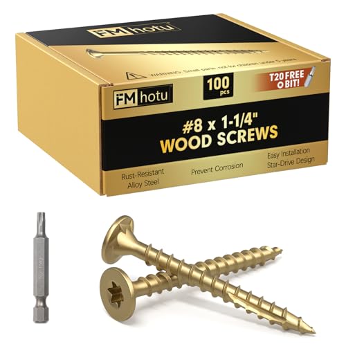 Image of #8 x 1-1 /4 inch Deck Screws, 100Pcs Star Drive Wood Screws, Rust Resistant Timber Screws for Timber /Log /Landscaping Wood, T20 Star Bit Included, Gold