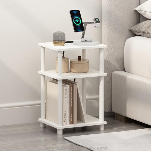 image for Furinno JUST Night Stand, 3-Tier Turn-N-Tube Nightstand with Charging 
