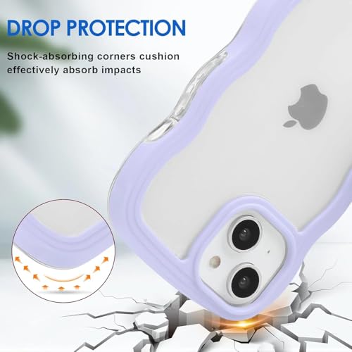 Image of GoldKart iPhone 13 /14 Case Wavy Edge Clear Back Design, Anti-Slip Grip Cute Wave Curly Frame Shape Shockproof Soft TPU & Hard PC Bumper Protective Phone Case Cover for Women Girls - Purple