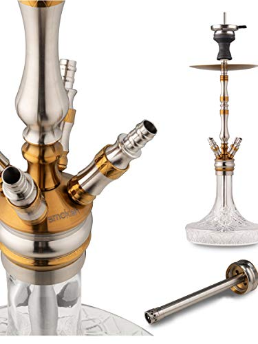 Smokah Royal Shisha Wasserpfeife Edelstahl Gold mit Zubehör – Bild 4