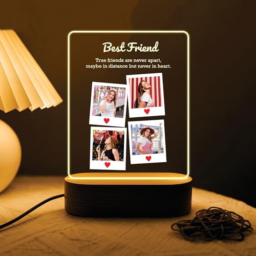 Image of Giftplease Customized LED Light Photo Frame for Friends | Personalized Lamp with Friendship Quote | Best Friend Gift for Birthday, Farewell, Friendship Day | Tabletop Frame 6x7.25 Inch FR 06�