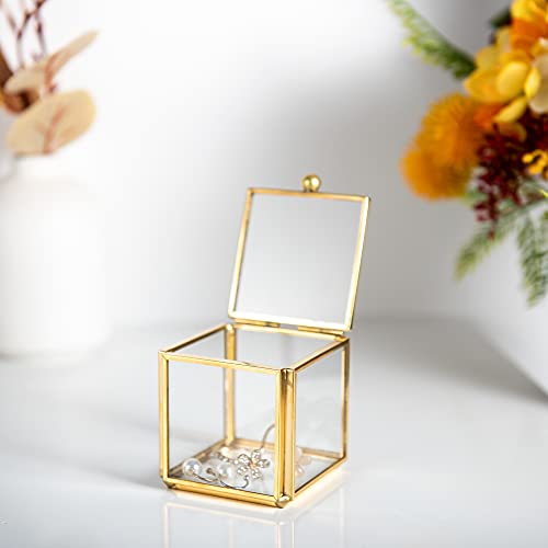 Feyarl Tiny Clear Glass Jewelry Trinket Box Ornate Rings Earrings Display Shadow Box Treasure Chest Organizer Decorative Keepsake Case With Lid For Wedding Birthday Gift (Gold) #TOP5