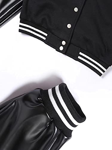 Babyhealthy FBAZW-FQ21166-A BLACK-S Womens Crop Varsity Baseball Jacket Stitched Leather Bomber Jacket Y2K Streetwear Short Coat thumb #4