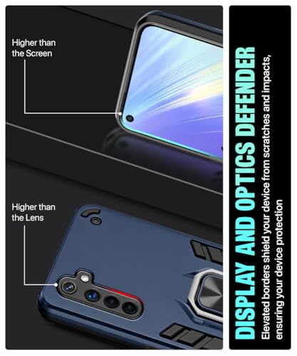 Image of WOW IMAGINE Shock Proof Back Case Mobile Cover for Realme 6 | Back Cover Case (Tough Armor | Hybrid PC + TPU | Ring Holder & in-Built Kickstand | Blue)