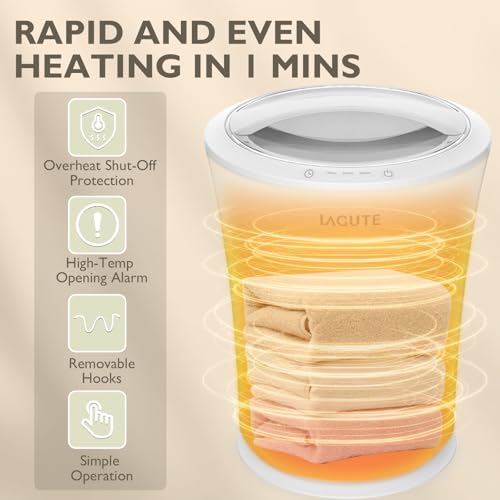 Lagute iSnug Towel Warmer for Bathroom, with 3-Level Timer, Warning Alarm & RGB Light, Auto Shut-Off, 5.3 Gal Heating Bucket for Bathrobe, Blanket, Ideal for Gifts