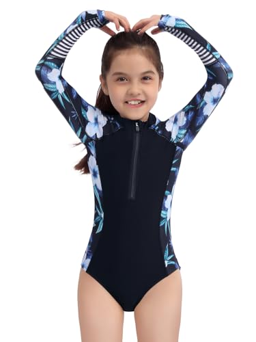 Girls Long Sleeve Rashguard Swimsuit UV Protection One-Piece Swimwear Bathing Suit2