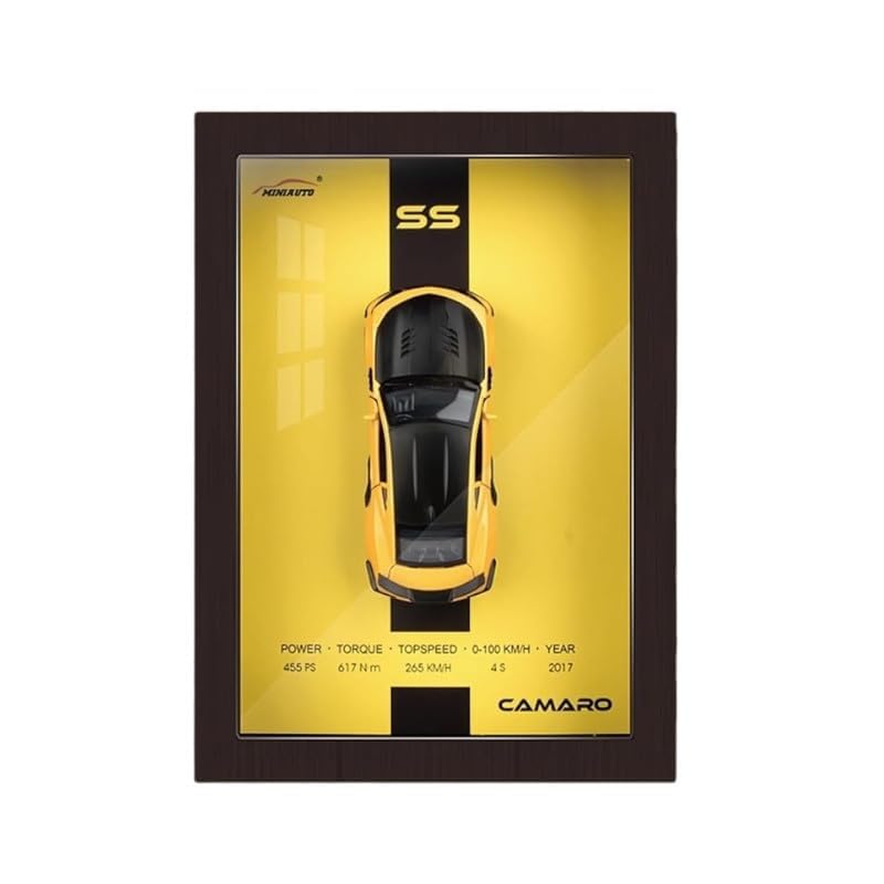 Favrallo 3D Car Frame Wall Art | Wooden Frame with Removable Die-Cast Cars, Lights, Pull-Back Action & Opening Doors | Collectible Display for Car Lovers (YELLOW)