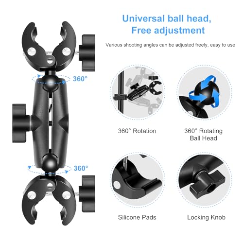Image of Super Clamp Dualheads Crab Clamp, Action Camera Mount Crab Plier Clip Bracket Magic Arm 360 Rotation Double Ball Head Umbrella Mount for Motorcycle /Cross Bars /Photography Light Stand /Photo Boom Stand