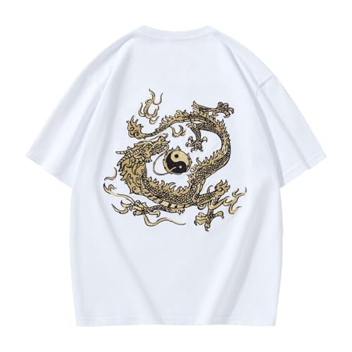 T-shirt brodé dragon en coton haut de gamme style chinois unique