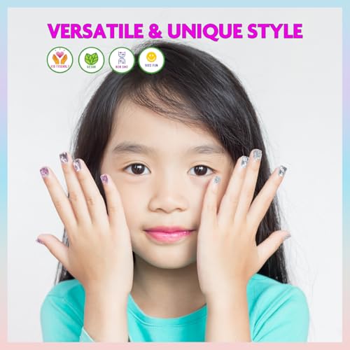 Townley Girl 96 Pcs Glitter-Glamup & Metallic Press-On Nails Artificial Fake False Nails Set for Tweens with Pre-Glue Full Cover Acrylic Nail Tip Kit, Great for Gifts, Parties, Sleepovers & Makeovers