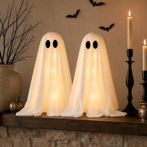 Halloween Decorations -2 Packs Spooky Ghosts with Lights-Scary Ghost for Halloween Decor Indoor Party Home Table Room Kitchen and Fireplace Decor