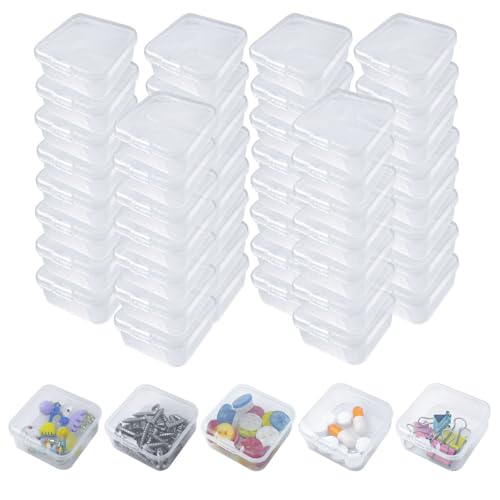 TTQiAnJ 48 Pcs Cajas de Plástico Transparentes Pequeñas,Caja Pequeña con Tapa Abatible Adecuado para JoyeríA Y ArtesaníA,1,7 x 1,7 x 0,7 pulgadas