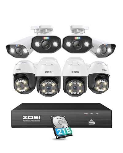 ZOSI 8CH 4K PoE Security Camera System with AI Human Face Vehicle Detect, 8MP 4K 8CH NVR (16CH Expandable) with 2TB HDD for 24-7 Record, 8 X 4K PoE IP Bullet Dome Camera, 2-Way Talk, 5X Digital Zoom