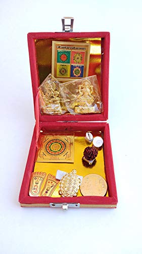 Brijwasi Vastu Dosh Brass Sri Dhan Laxmi Yantra Kuber Bhandari Yantra Small Box (Gold_1.5 Inch X 2.3 Inch X 1.1 Inch)