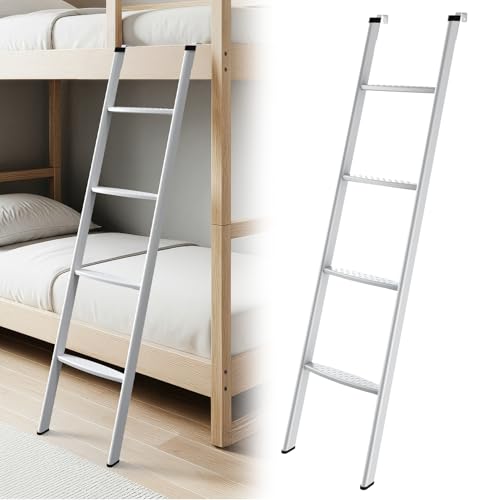 JY PERFORMANCE RV Bunk Bed Ladder 55 Inch Anti-Slip Aluminum Bunk Ladder Heavy Duty 330 lbs Max Capacity Extra Wide Foot Steps Integrated Hooks for Camper Motorhome Trailer White