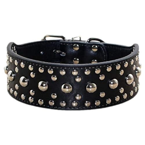 haoyueer Collar unisex de cuero con tachuelas para perro, tamaño mediano y grande, para Pitbull Doberman, tallas M L (M, negro)