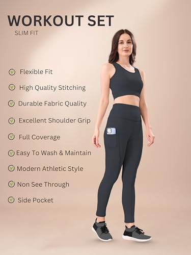 Image of High-Waist Track Suit, Co-ord Set for Women's, Gym wear 2-Piece Workout Set, Sports Bra and Bottom Set, Sports Running Suits, Yoga Wear