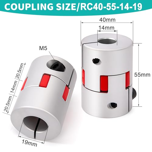 Aluminiumpflaume Flexible Wellenkupplung 14mm bis 19mm Bohrung, D40xL55 Flexibles Kupplungsgelenk Pflaumen Elastischer Aluminium Kupplungskoppler für 3D-Drucker CNC-Maschine