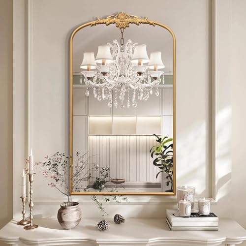 Besdomus Vintage Baroque Arched Mirror: 24"x42" Arch Gleaming Gold Antique