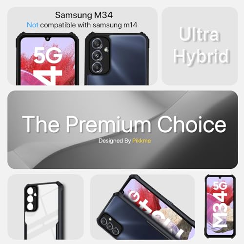 Image of Pikkme Back Cover for Samsung Galaxy M34 5G / F34 5G | Ultra Hybrid Shockproof Case | Full Camera Protection | Raised Edges | Clear Transparent Bumper Case (Black)