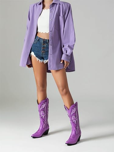 ErikenUrben Women Mid Calf Cowboy Boots Pointed Toe Embroidered Western Boots Pull on4