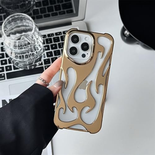 EGHFIXSD Funda Delgada y Hueca con diseño de Llamas 3D para iPhone 16, 15, 14, 13, 12, 11 Pro MAX, 15, 14, 16 Plus, Suave y a Prueba de Golpes, chapada en Oro galvanizado, para iPhone 11