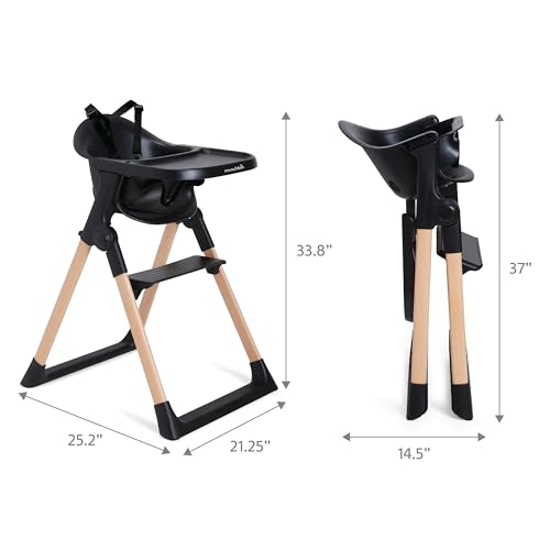 Munchkin Float Baby High Chair, Foldable and Easy to Clean, for Babies and Toddlers, Black with Wooden Legs