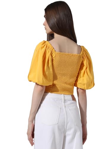 Image of ONLY Women's Cotton Solid Slim Fit T-Shirt