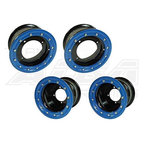 Set of 4 ATV Beadlock Wheels Rims - Rear 9x8 3+5 Front 10x5 3+2 Black/Blue Compatible with Raptor 700 660 350 250 125 Cover