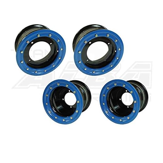 Raptor 700 660 350 250 125 ATV Set of 4 Beadlock Wheels Rims - Rear 9x8 3+5 Front 10x5 3+2 Black/Blue