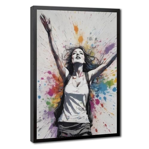 Tableau sur toile grand format pour habiller un mur vide de salon portrait abstrait coloré