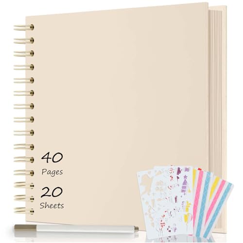AIOR Fotoalbum zum Selbstgestalten und Einkleben, DIY Spiralalbum 40 Seiten, Fotoalben Scrapbook 21x21cm, Fotobuch für Baby Valentinstag Geburtstag Jahrestag Geschenk (Milchweiß)