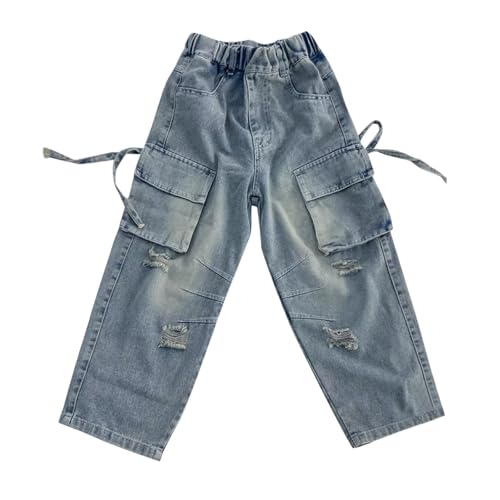 Boys Cargo Jeans Baggy High Waist Hip Hop Denim Pants Teen Lightweight Streetwear Y2K Oversized Cute Trousers2