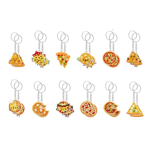 EVKILKJS 24 Pcs Pizza Keychains Creative Interesting Food Keychain Pizza Birthday Party Supplies Resin Pizza Keyring Pendant for Pizza Lovers Party Gifts